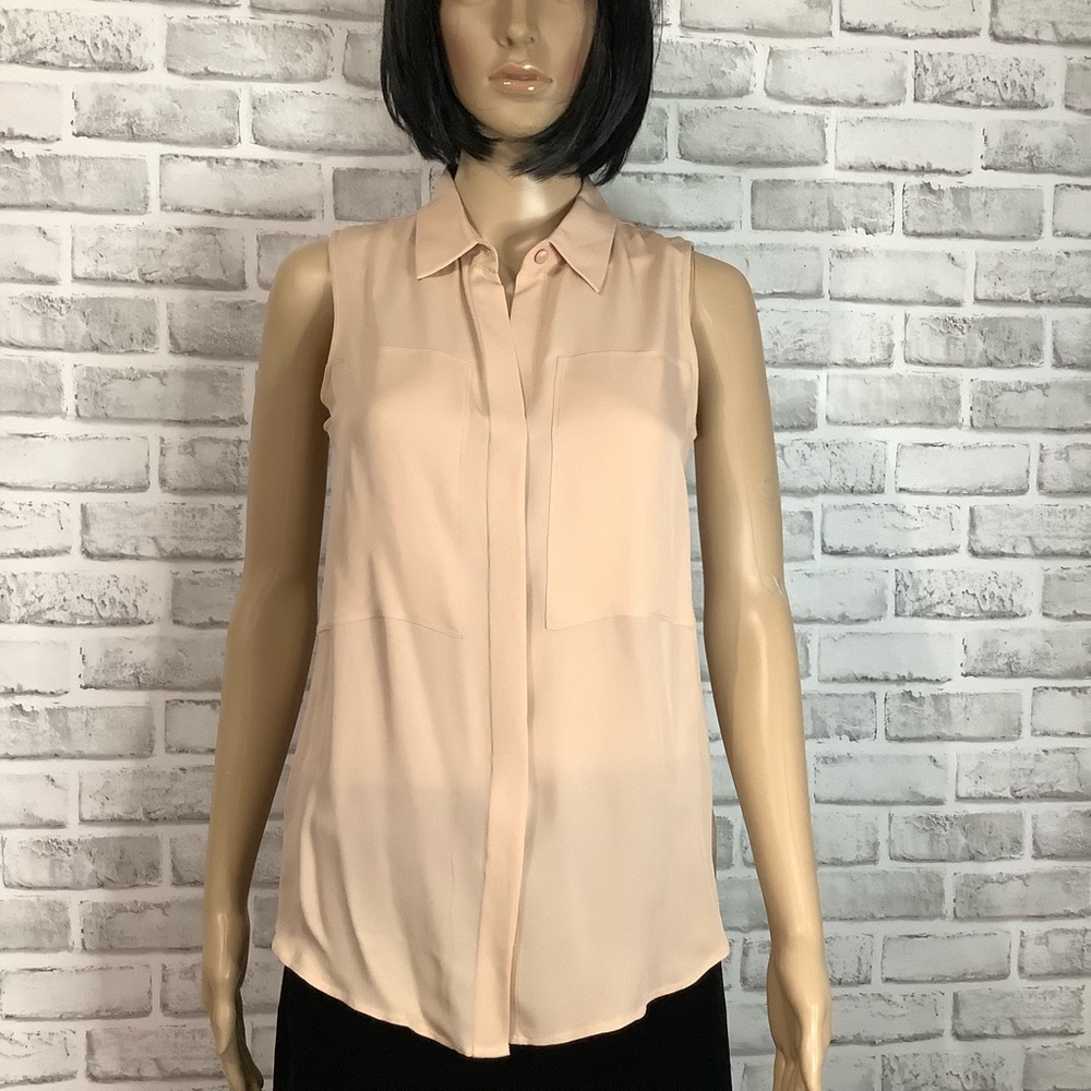Theory S/P Nude Silk Sleeveless collar Blouse